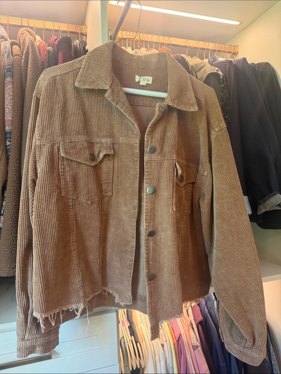 POL Jackets & Blazers - POL Brown Corduroy Jean Jacket with Raw Hem